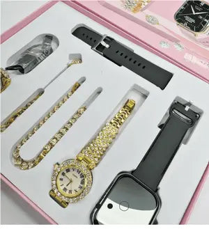 Luxury Ultra Smart Watch & Jewelry Set for Women – Wireless Charging Smartwatch with Bracelet, Necklace, Ring & Earrings Gift Set (KSA)