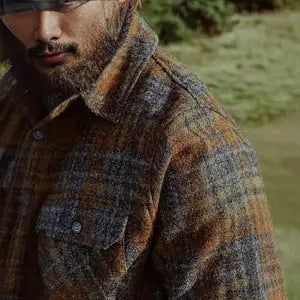 Men’s Retro Casual Blazer with Notch Lapel – Plaid Slim Fit Jacket (UAE & KSA Trending Style)