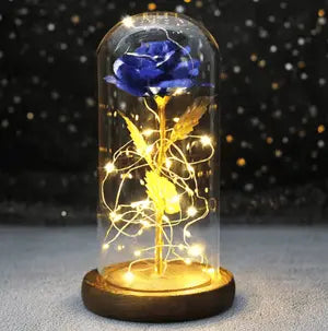 Love Sign Blue Rose Gift with LED Lights in Glass Dome – Eternal Romantic Flower