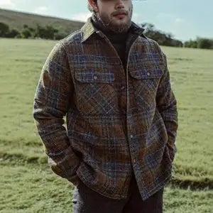 Men’s Retro Casual Blazer with Notch Lapel – Plaid Slim Fit Jacket (UAE & KSA Trending Style)