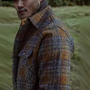 Men’s Retro Casual Blazer with Notch Lapel – Plaid Slim Fit Jacket (UAE & KSA Trending Style)