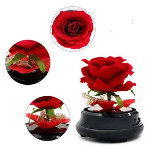 Handmade Red Velvet Rose Lamp in Glass Dome – Romantic Flower Lantern Gift